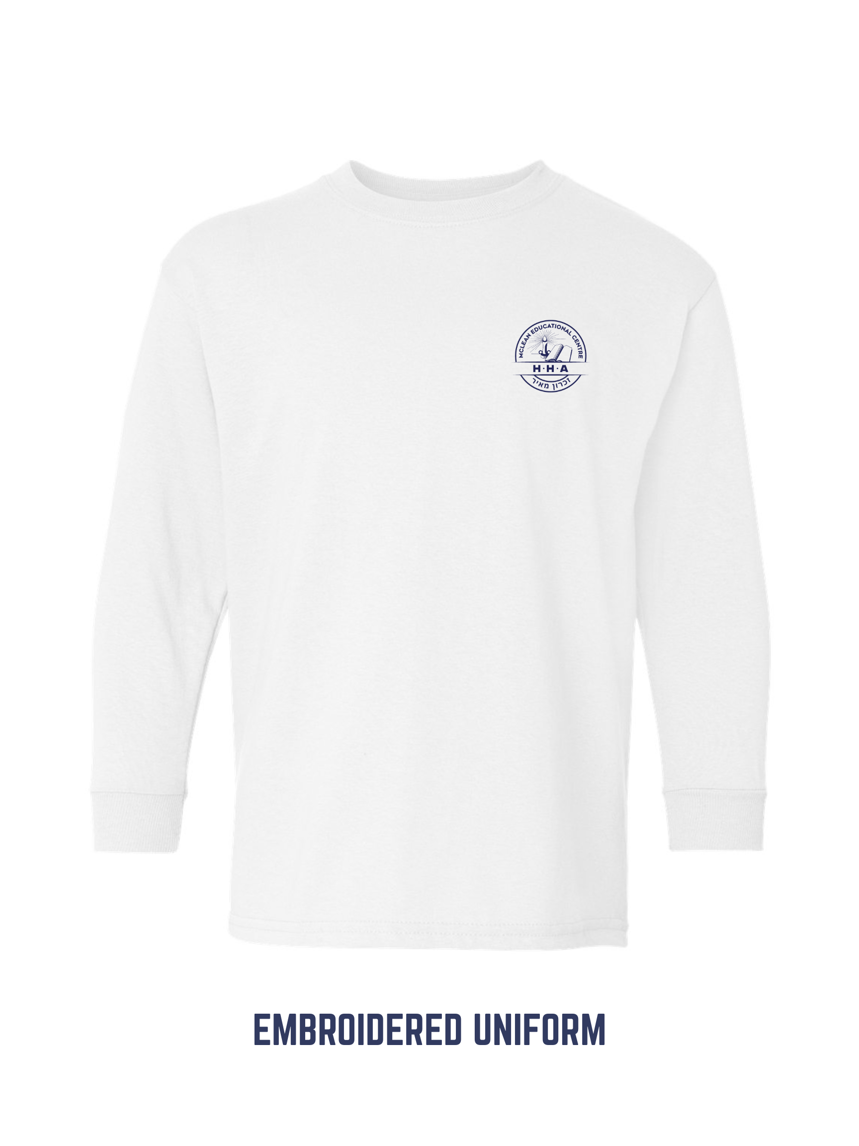 Embroidered Long Sleeve Uniform Tee – White